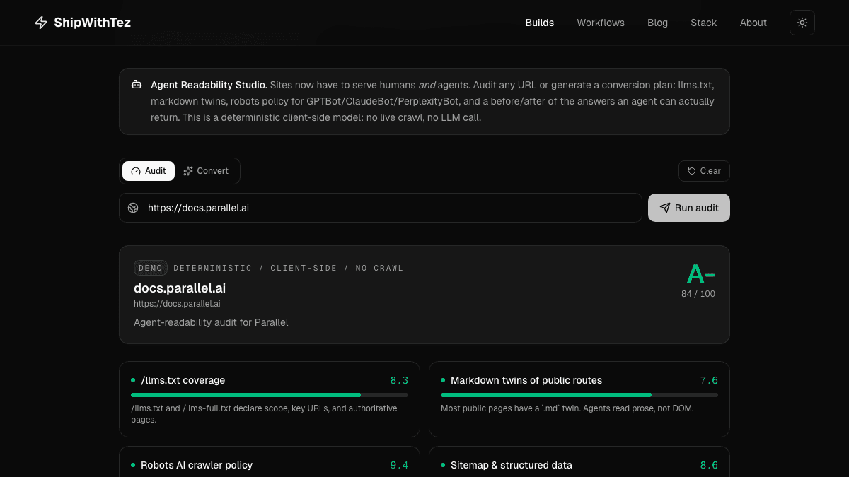 Agent Readability Studio