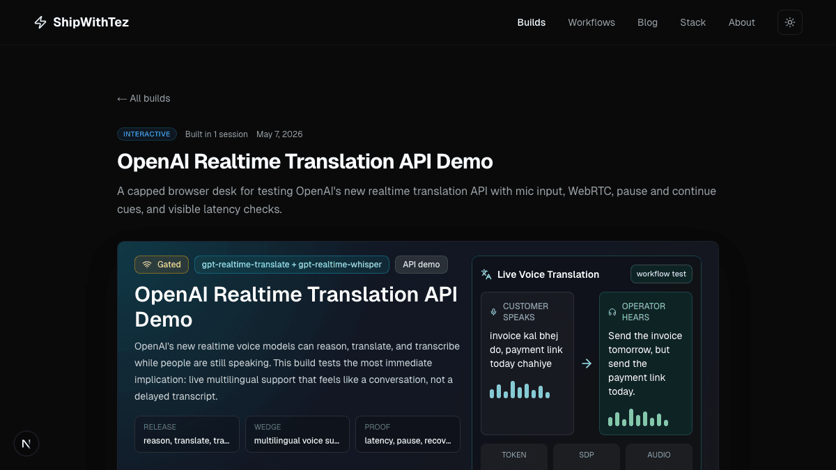 OpenAI Realtime Translation API Demo